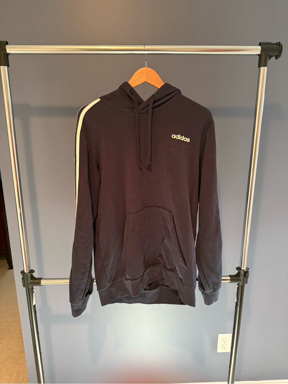 adidas navy Pullover Hoodie with White Shoulder Stripe